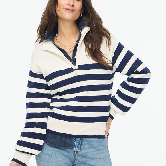 J crew Striped half-zip sweater with pearl zipper - Picture 1 of 4
